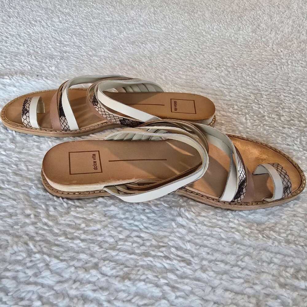 Dolce Vita Nelly Flat Sandals Beige White Neutrals Size 8 - Picture 8 of 16